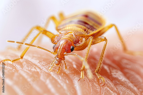 Close-up of a bed bug on skin human . Generative AI