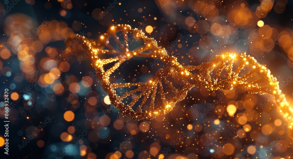 Golden DNA Double Helix Structure Illuminated by Light Golden DNA Double Helix Structure Illuminated by Light