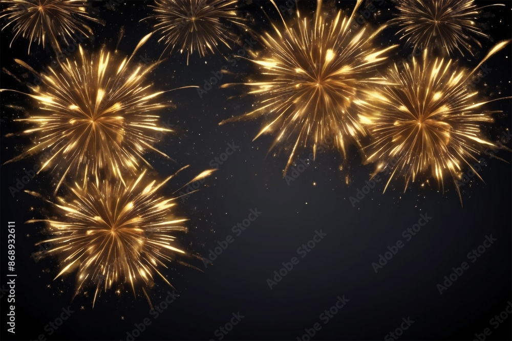 Golden Fireworks Exploding on Velvet-Textured Background with Space for Text Golden Fireworks Exploding on Velvet-Textured Background with Space for Text