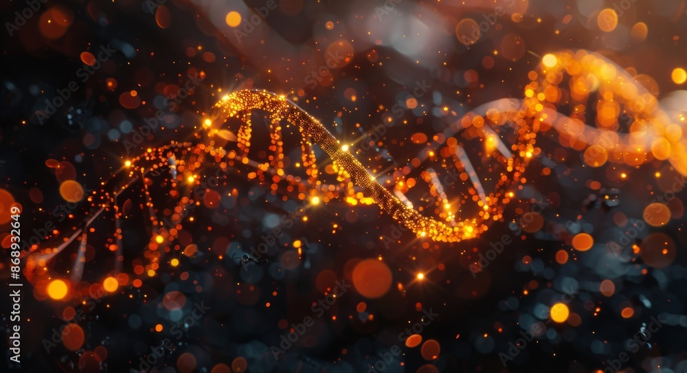 Golden DNA Double Helix Structure Illuminated by Light Golden DNA Double Helix Structure Illuminated by Light