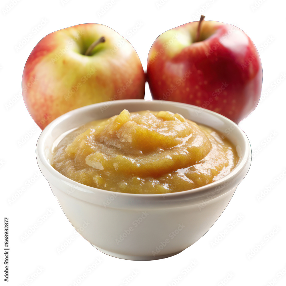 Apple sauce on white bowl isolated on transparent background Apple sauce on white bowl isolated on transparent background