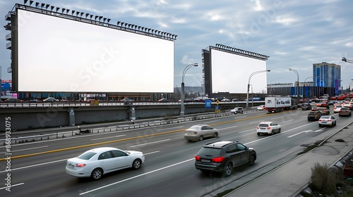 Dual giant digital billboards on a busy city street in the daylight.