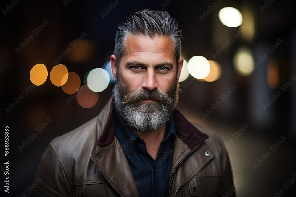 Portrait of a handsome mature man with long grey beard and mustache in a urban environment Portrait of a handsome mature man with long grey beard and mustache in a urban environment