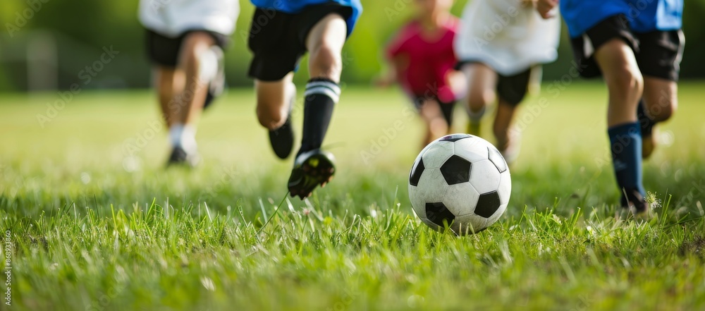 Children playing soccer in sportswear. Children playing soccer in sportswear.