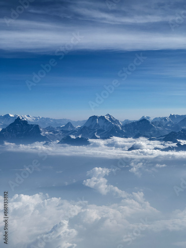 View of the Himalayas from the Paro to Kathmandu flight (the only commercial flight in the world to view Mt Everest).