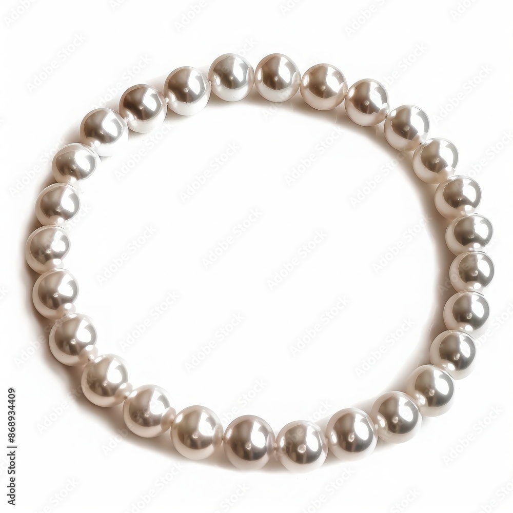 Elegant pearl bracelet with smooth spherical beads arranged in a perfect circle, reflecting light beautifully. Ideal for fashion and jewelry concepts. Elegant pearl bracelet with smooth spherical beads arranged in a perfect circle, reflecting light beautifully. Ideal for fashion and jewelry concepts.