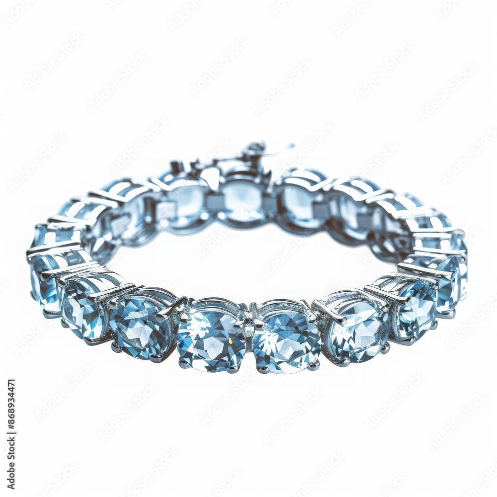 Obraz premium Elegant silver bracelet with sparkling blue gemstones in a stunning design, perfect for special occasions or daily wear.