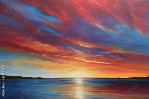 Vibrant acrylic sky painting captures ethereal beauty. 