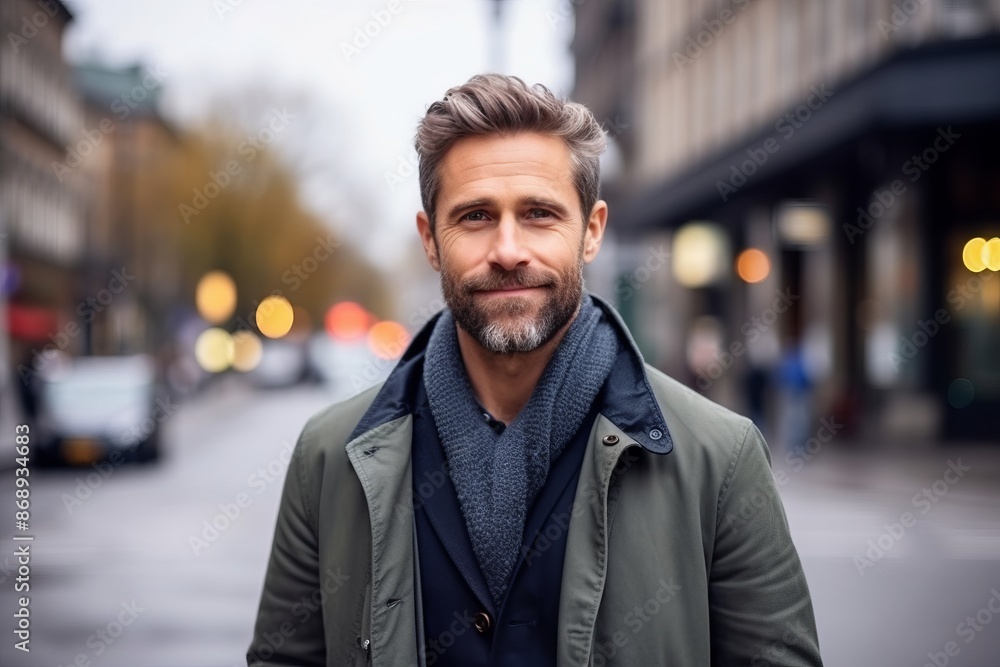 Portrait of a handsome middle-aged man on a city street. Portrait of a handsome middle-aged man on a city street.