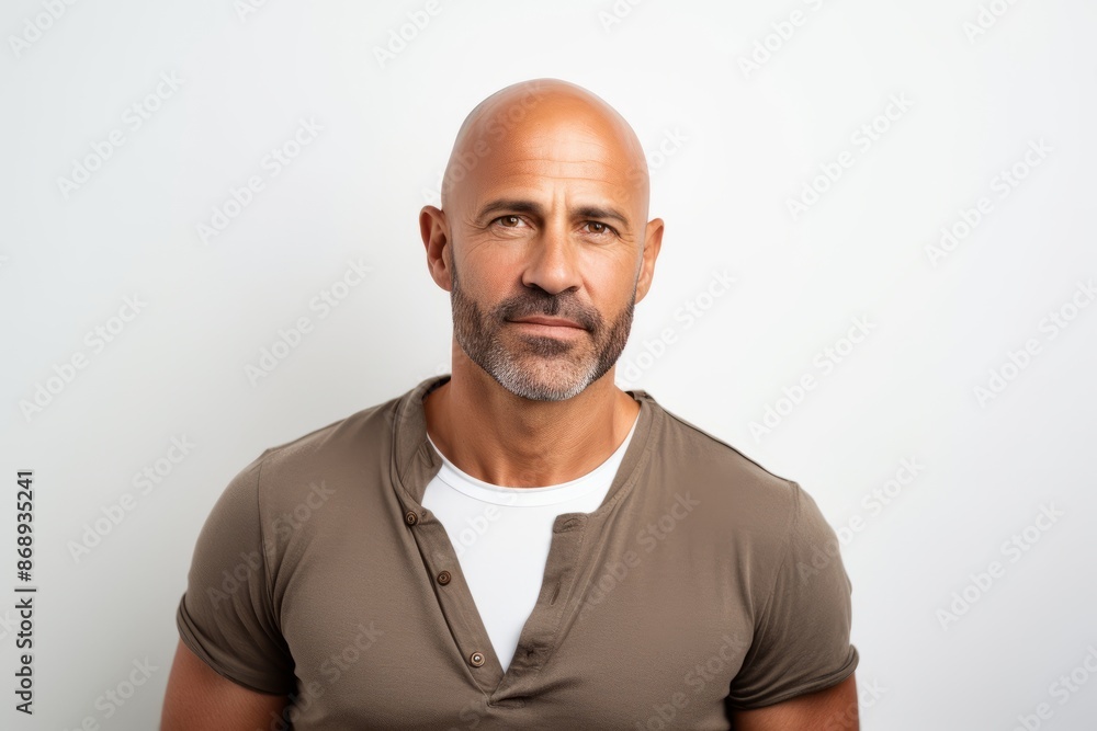 Portrait of a mature man in a t-shirt on a white background Portrait of a mature man in a t-shirt on a white background