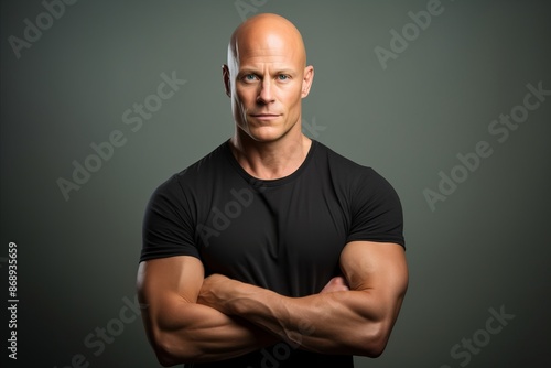 Handsome middle-aged man in black t-shirt.