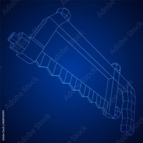 Hacksaw manual or Hand hacksaw. Wireframe low poly mesh vector illustration