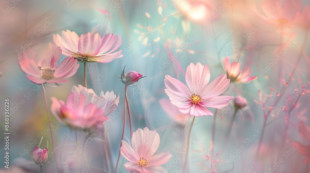 Cosmos Flowers soft focus with pastel tones. Cosmos Flowers soft focus with pastel tones.