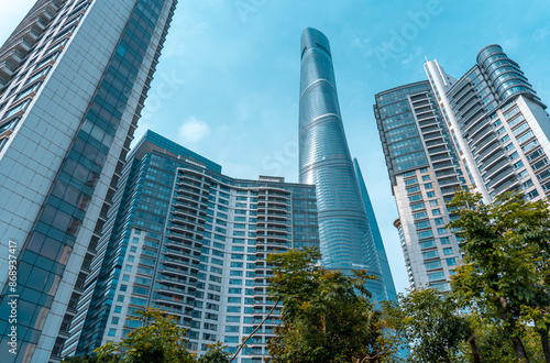 Urban city view with buildings in Shanghai, China