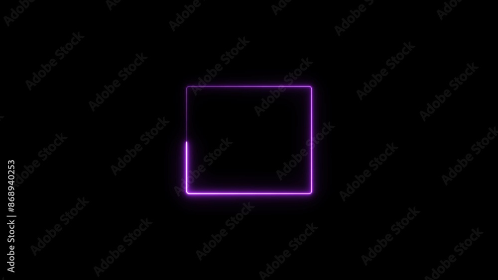 square frame purple color 4k illustration neon light on black background. square frame purple color 4k illustration neon light on black background.