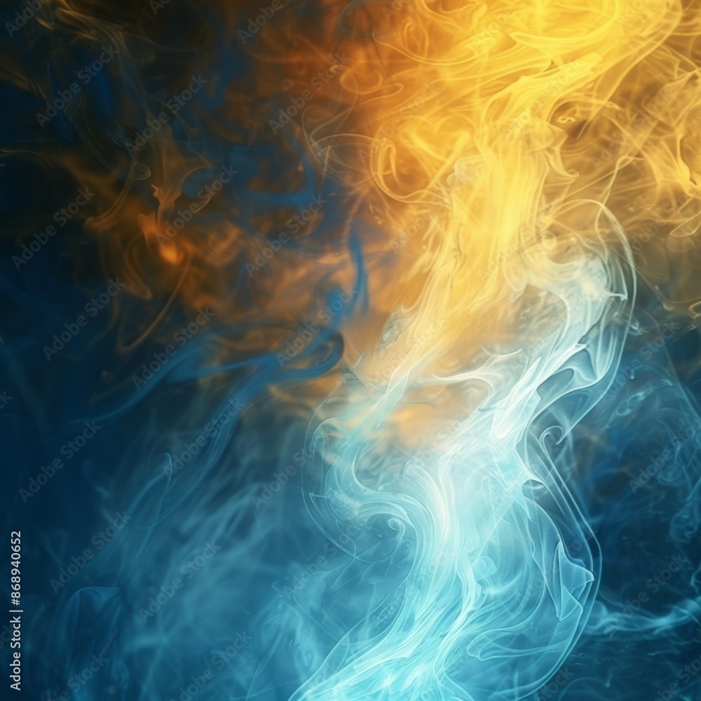 Obraz premium Unique Fantasy Vibrant Ethereal Colorful Background with Yellow, Blue, and Purple Gradient Dreamy Smoke, Shining Divine Light, Halloween, Christmas, Symbol of Human Faith, Jesus, Christianity, Hope, N