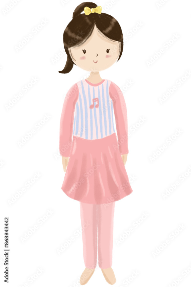 A cute little girl in a pink costume standing straight A cute little girl in a pink costume standing straight