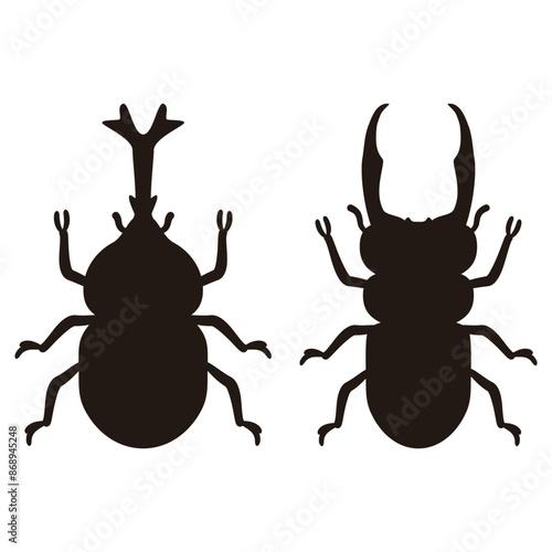 オスのカブトムシとクワガタムシのシルエット