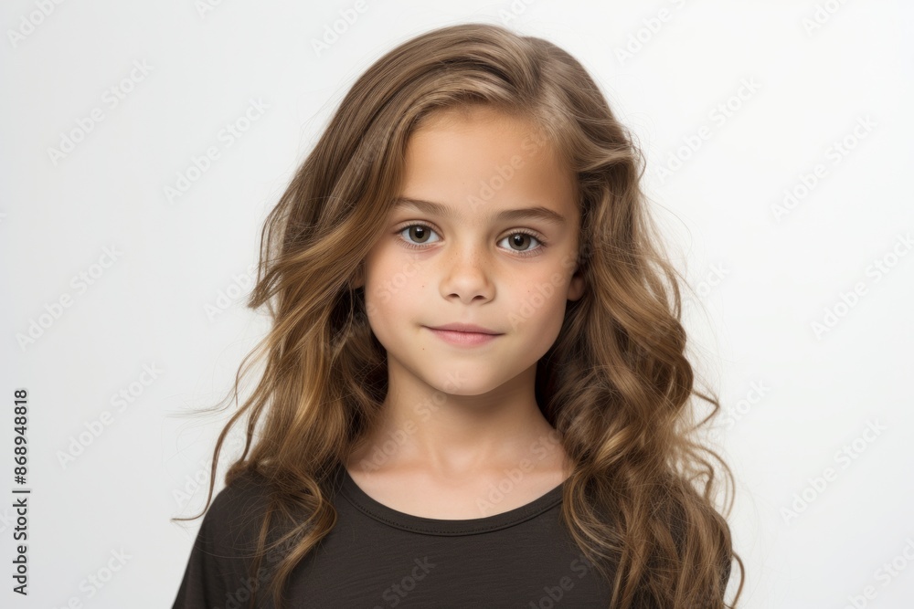 Portrait of a cute little girl with long curly hair, over white background Portrait of a cute little girl with long curly hair, over white background