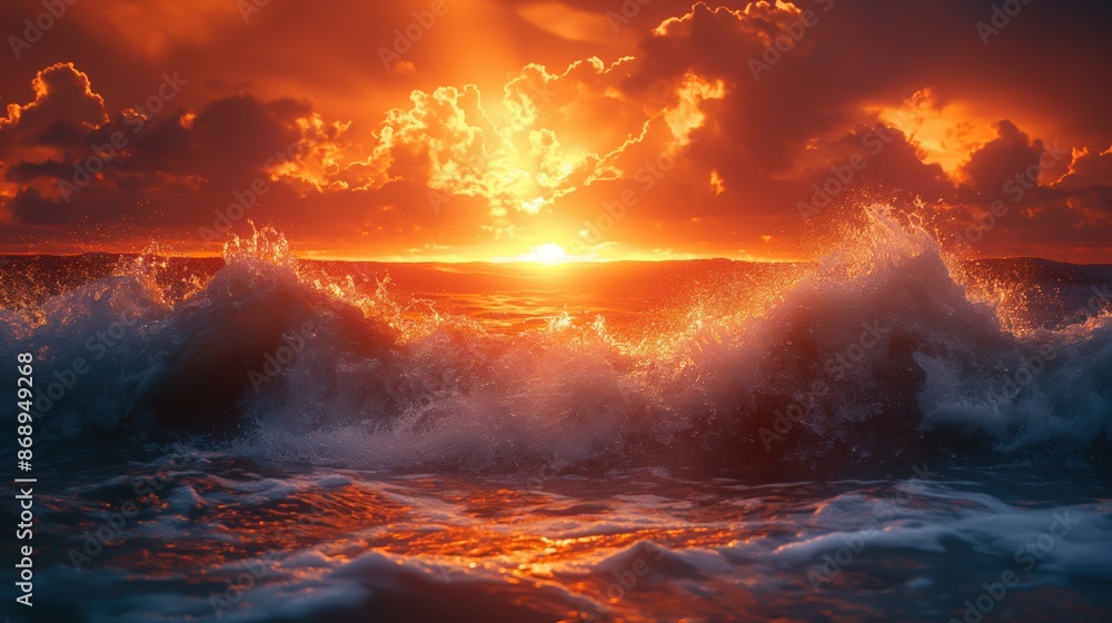 Crashing Waves at Fiery Sunset Crashing Waves at Fiery Sunset