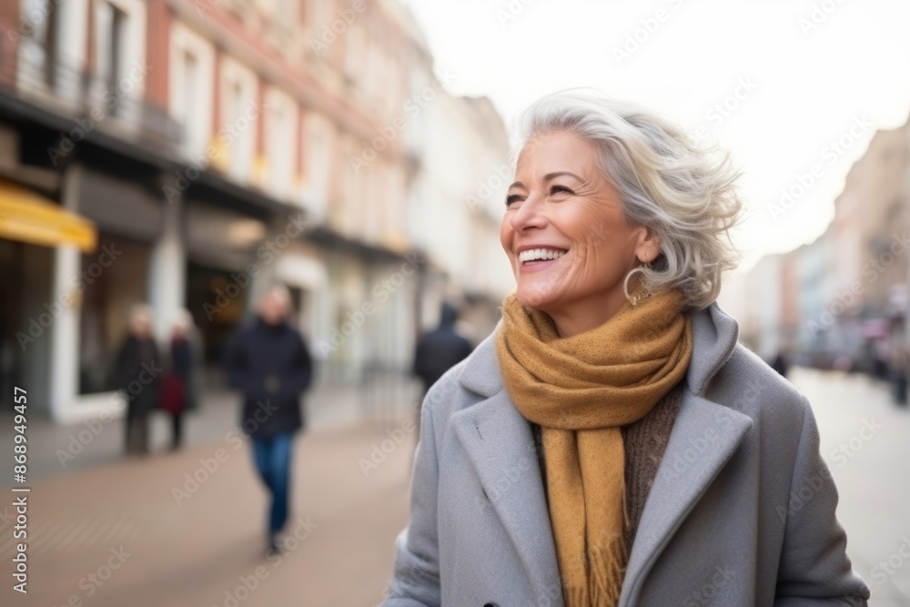 Portrait of a happy senior woman walking in the street and looking away Portrait of a happy senior woman walking in the street and looking away
