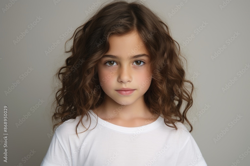 Portrait of a cute little girl with long curly hair looking at camera Portrait of a cute little girl with long curly hair looking at camera