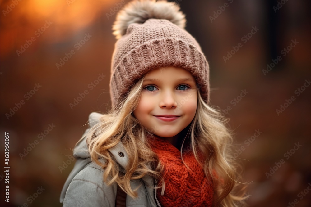 Portrait of a cute little girl in a knitted hat and scarf. Portrait of a cute little girl in a knitted hat and scarf.