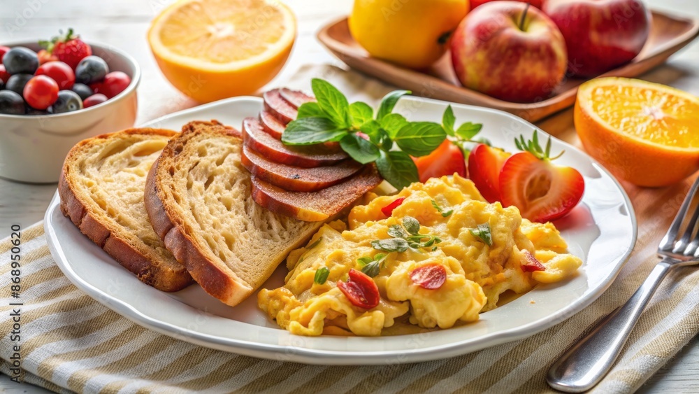 Delicious array of breakfast items on a rustic wooden table, scattered with fresh flowers and a steaming cup of coffee. Delicious array of breakfast items on a rustic wooden table, scattered with fresh flowers and a steaming cup of coffee.