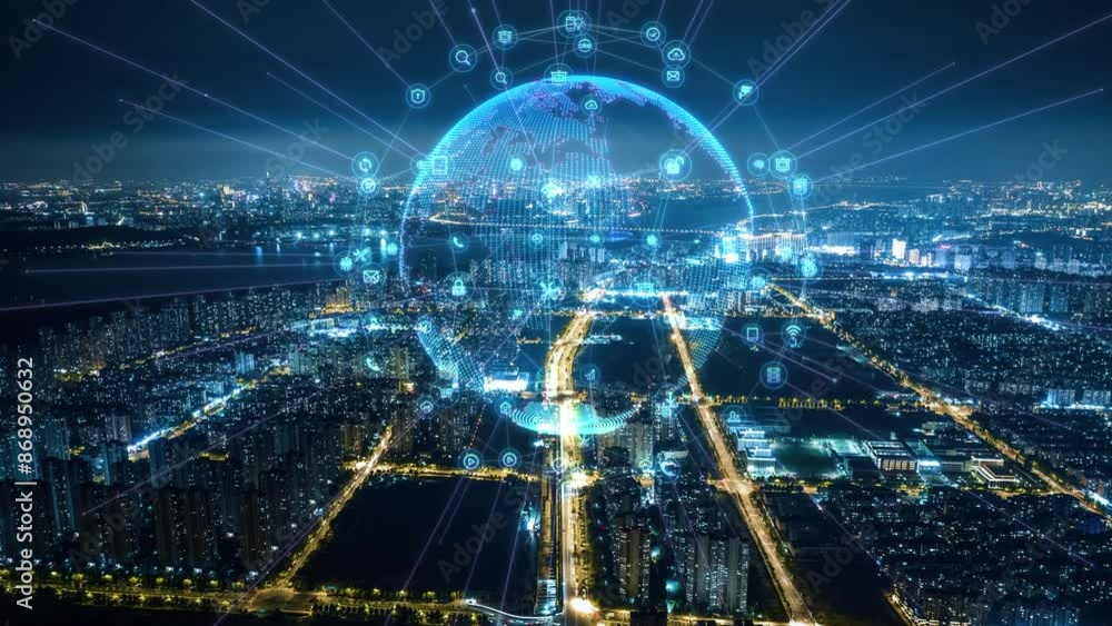 smart Connected city skyline. Futuristic network concept, city Technology smart Connected city skyline. Futuristic network concept, city Technology