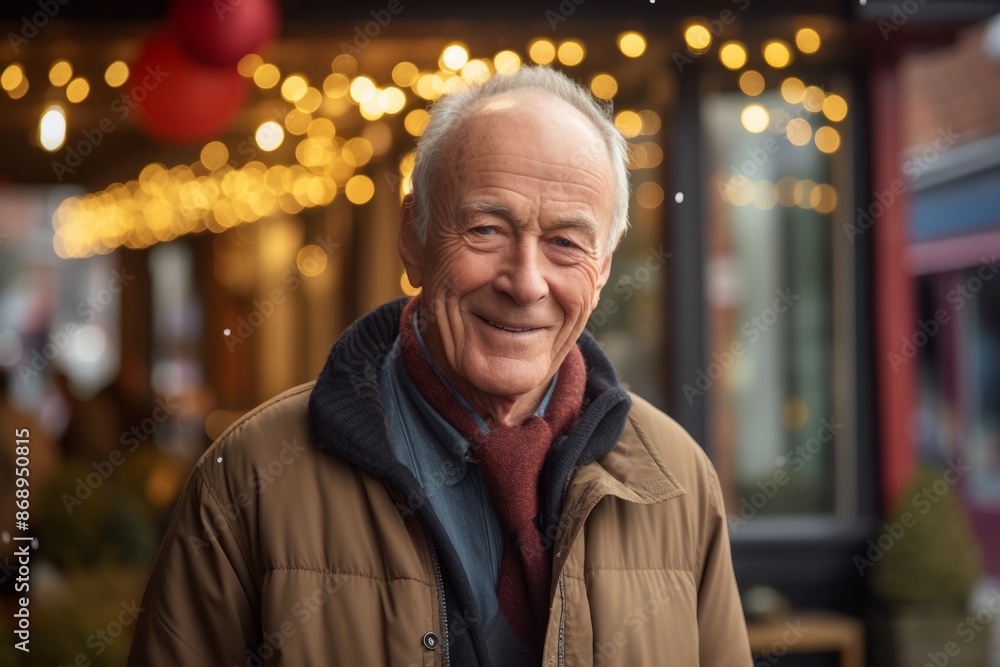 Portrait of a smiling senior man on a Christmas market background. Portrait of a smiling senior man on a Christmas market background.