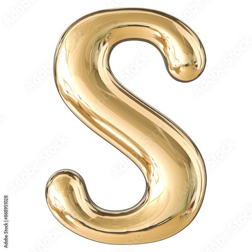 Gold 3D Bubble Font Letter S uppercase