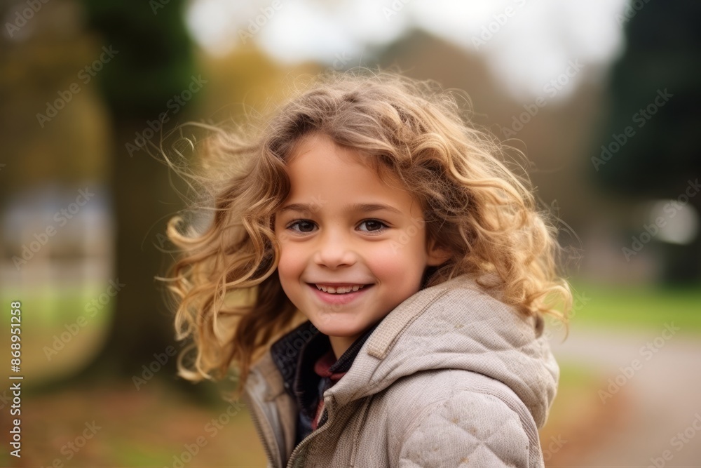 Portrait of a cute little girl with curly hair outdoors in autumn Portrait of a cute little girl with curly hair outdoors in autumn