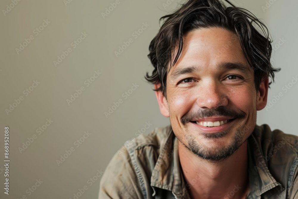 Portrait of a handsome young man smiling with a beard and mustache Portrait of a handsome young man smiling with a beard and mustache