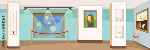 Cute and nice design of Exhibition with furniture and interior objects vector design
