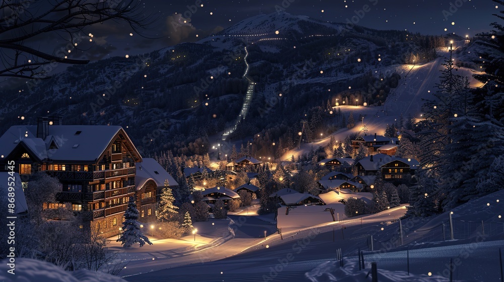 Fototapeta premium Ski resort at night