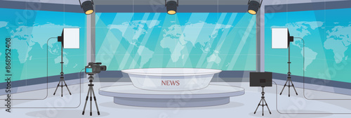 Cute and nice design of news room with furniture and interior objects vector design
