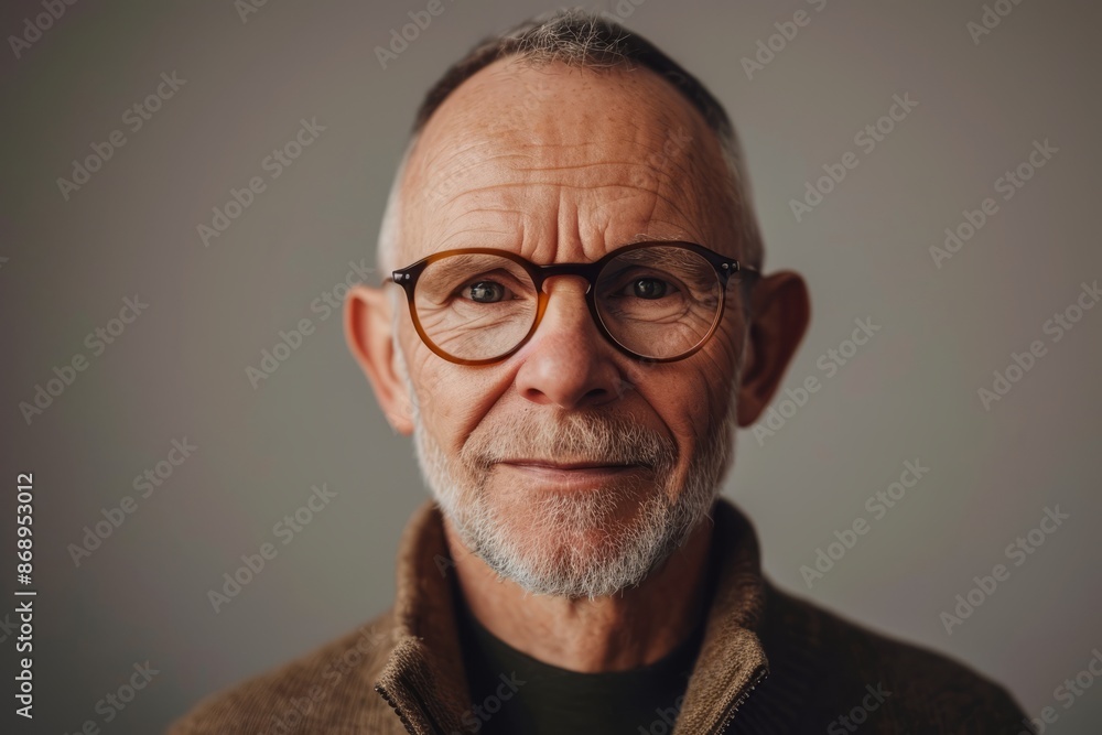 Portrait of a senior man with glasses and a brown sweater. Portrait of a senior man with glasses and a brown sweater.