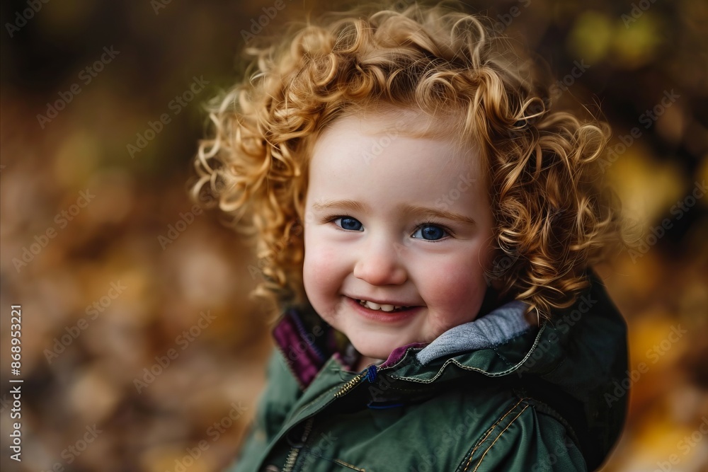 Portrait of cute little boy with curly hair outdoors on autumn day Portrait of cute little boy with curly hair outdoors on autumn day