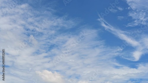 Timelapse of beautiful blue sky and white cloud with 4k resolution. The environment in the natural world.	