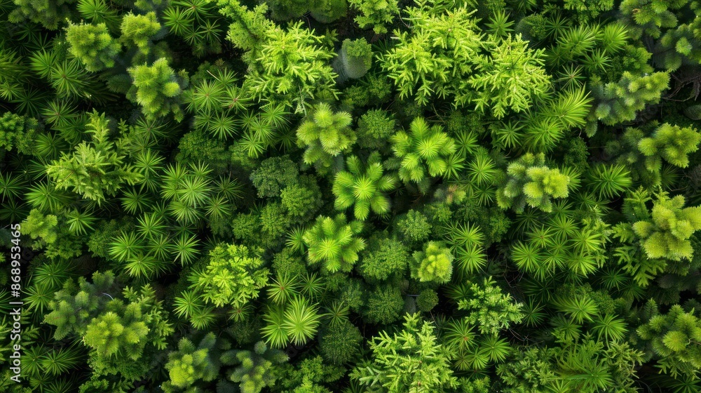 Fototapeta premium A lush green forest with many trees and plants