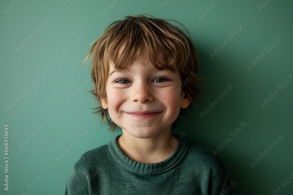 Portrait of a smiling little boy on a green wall background. Portrait of a smiling little boy on a green wall background.