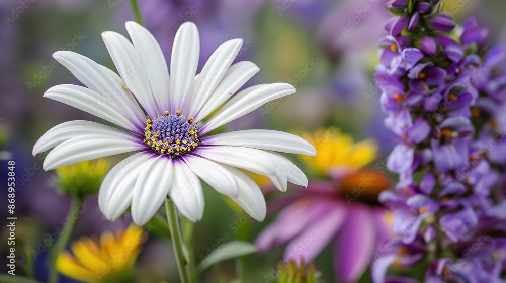 Fototapeta premium White and purple flower in garden