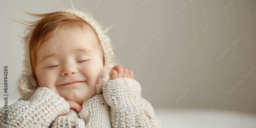 Newborn baby smiling in their sleep, close-up of the face, newborn, joy Newborn baby smiling in their sleep, close-up of the face, newborn, joy