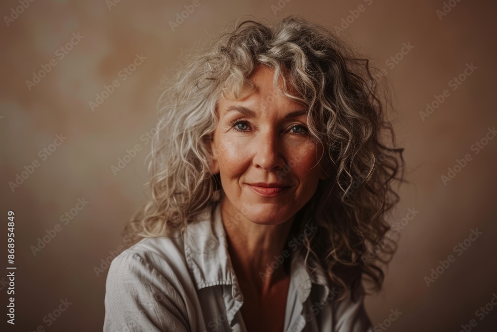 Portrait of a beautiful middle-aged woman with curly hair. Portrait of a beautiful middle-aged woman with curly hair.