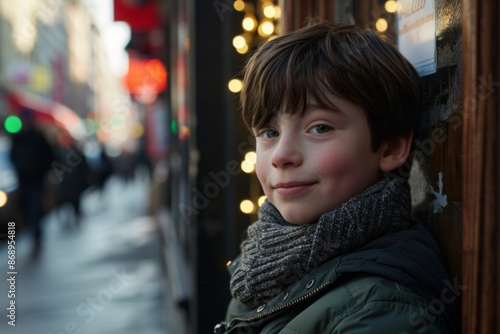 Wallpaper Mural Portrait of a cute little boy in Paris, France on Christmas time Torontodigital.ca