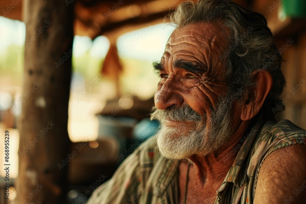 Portrait of an old man in the village. Selective focus. Portrait of an old man in the village. Selective focus.