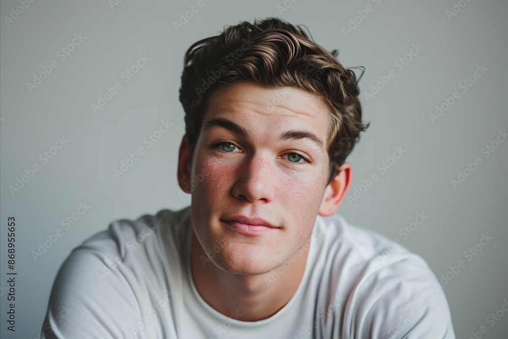 Obraz premium Portrait of a young man with freckles on his face
