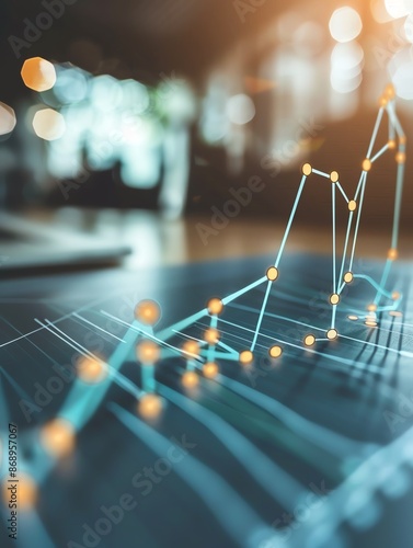 Close-up of a financial graph with blurred background, representing business growth, data analysis, and market trends.