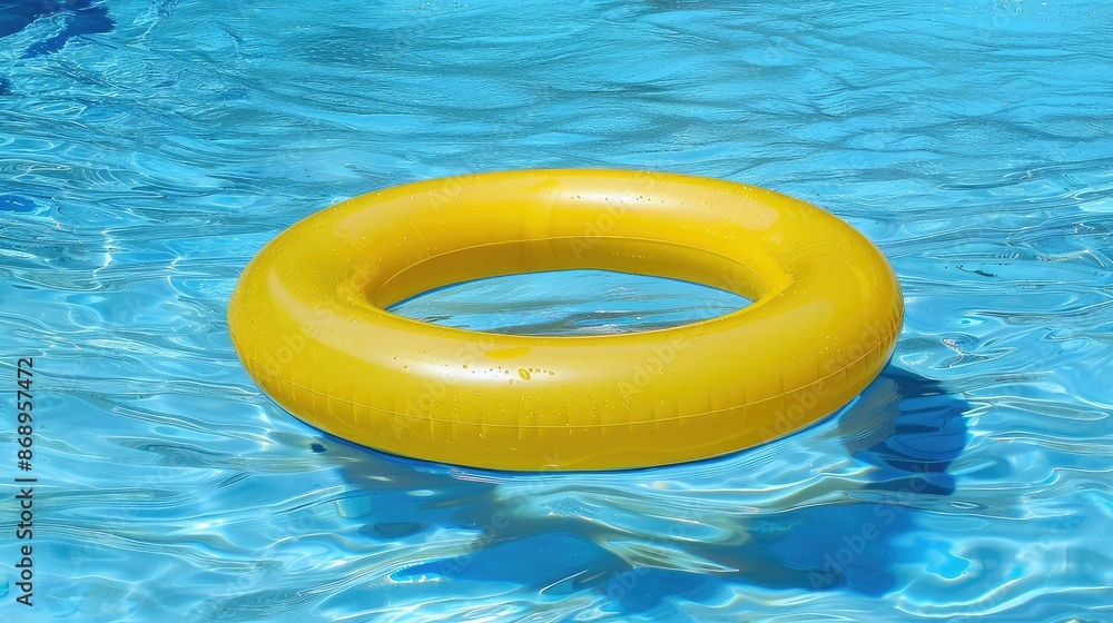 yellow swimming pool ring float in blue water yellow swimming pool ring float in blue water