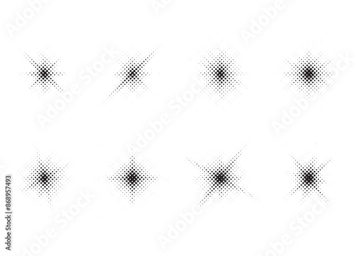 Halftone star burst effect background. Halftone light effect. glowing light burst. abstract grunge halftone dots background.